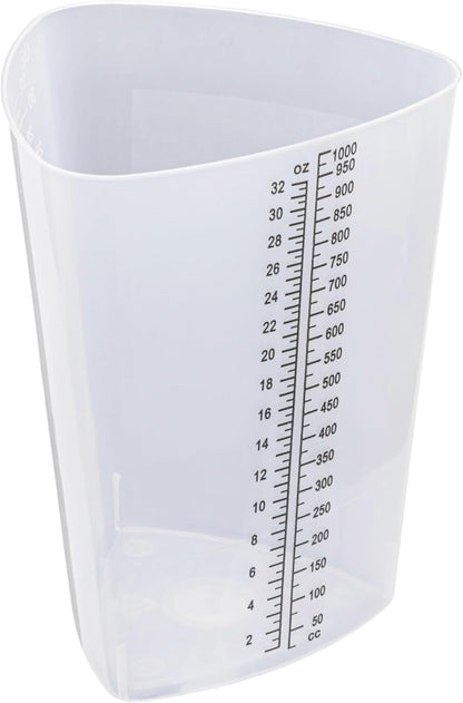 Vakly Plastic Graduated Triangular Intake Output Container [5 Pack] 32 ounce Three-Sided Translucent Laboratory Beaker for Measuring & Mixing - Clear Markings in oz & cc - for Specimen, Paint & Epoxy