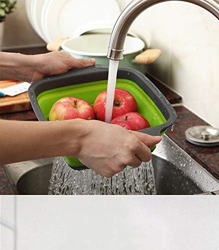 2-Pack Collapsible Colanders with Handles with Extendable 9-1/2 Inch &11-1/2 Inch Folding Kitchen Vegetable Basket Handles Perfect for Draining Pasta Vegetable fruit