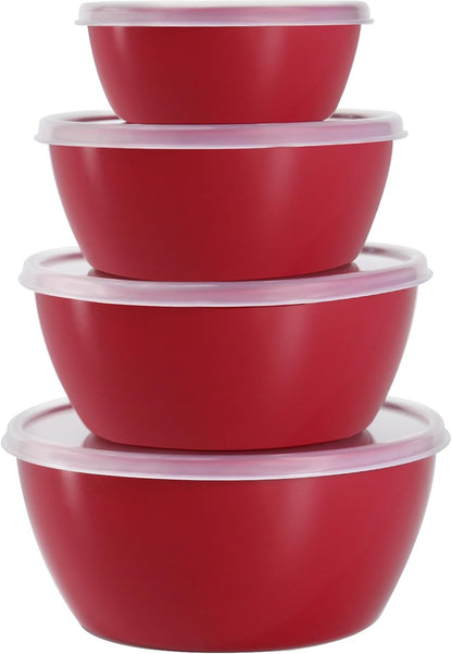 4-Piece Classic Plastic Prep Bowls with Lids, Nesting Plastic Small Mixing Bowl Set for Mixing, Baking, Prepping, Cooking and Serving Food, Microwave and Dishwasher Safe