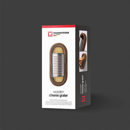 Wagensteiger Removable SUS304 Stainless Steel Cheese Grater with Wooden Container, Wooden Shredder, Citrus Zester, Perfect for Presenting Freshly Grated Cheese or Zest