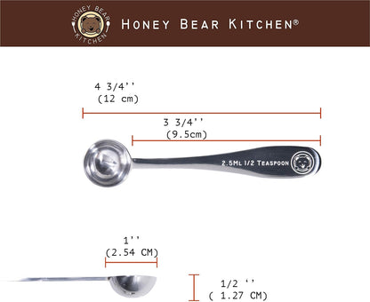 Honey Bear Kitchen 5 ml Teaspoon Measuring Scoop Spoons, Polished Stainless Steel, Set of 2