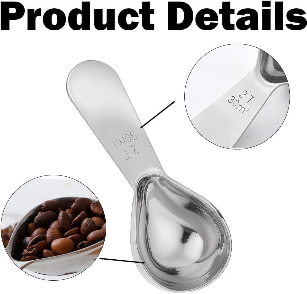 Coffee Scoop, 2 Tablespoon Stainless Steel Measuring Spoon, Exact Measuring Spoon for Ground Coffee, Tea, Sugar, Bean in Canister (30ml, Sliver)