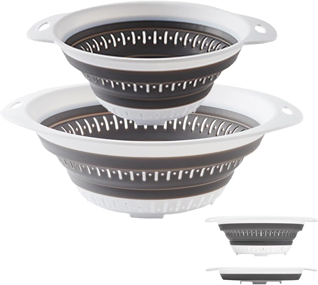 Collapsible Colander and Strainer,Silicone Strainer Colanders & Food Strainers,for Vegetable and Fruit, Kitchen Essentials (2, Blue, 1.3L+2.5L)