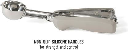 Calphalon Cookie Scoop, Stainless Steel Trigger Scoop for Cookie Dough, Ice Cream & Batter, Portion Control Kitchen Scoop with Release Mechanism, Taupe