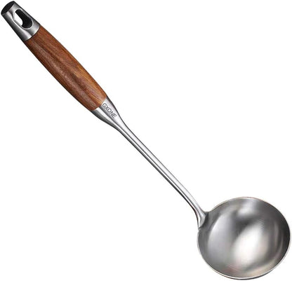 Slotted Spoon,304 Stainless Steel Skimmer Spoon with Heat Resistant Wooden Handle,Silver/15.8Inch
