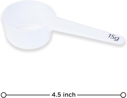 Measure spoons | measuring spoons set of 6 | exact dosing 3 gram scoop, 5 gram scoop, 7,5g, 10g, 15g, 30g | kitchen measuring set for powder and liquids | plastic medicine spoon and cups