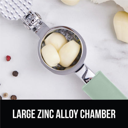 GORILLA GRIP Garlic Press and Peel Set, Heavy Duty Mincer Tool, Large Ergonomic Handle, Easily Mince and Crush Garlics, Ginger, Nuts, Seeds, Peeler Included, Peeling Cloves, Kitchen Gadgets, Red