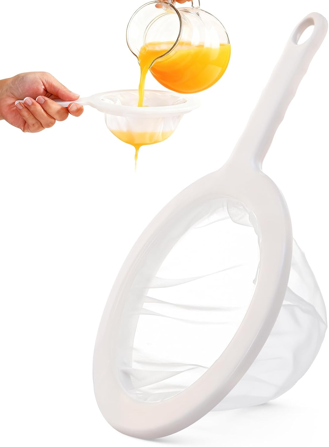 Ultra Fine Mesh Strainer with Handle, 200 Mesh, Plastic Juice Strainer, Small Colander for Kitchen, Nylon Fine Sieve for Soy/Nut Milk, Yogurt, Coffee, Honey, Wine, Food, Tea Leaf Filter