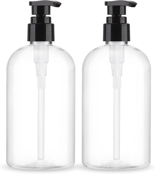 Empty Pump Bottles Dispenser 2 Pack 300ml/10.15oz. Clear Plastic Pump Bottle Dispenser for Essential Oil Soap Lotion Shampoo