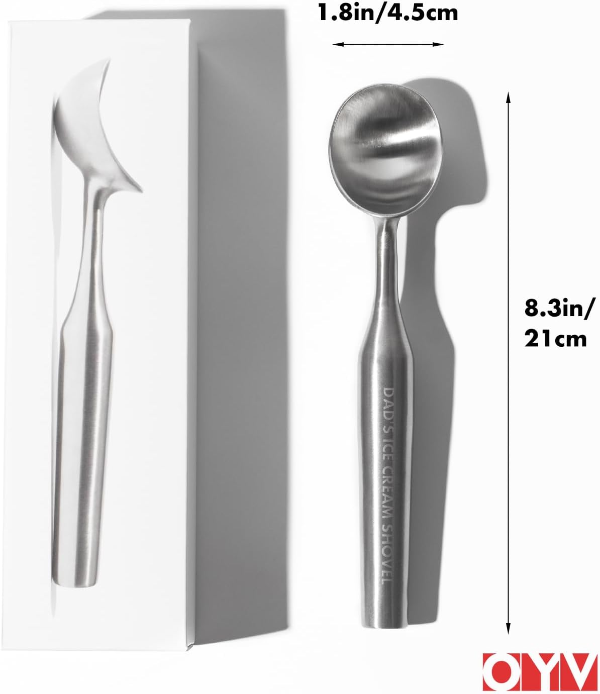 OYV Stainless Steel Ice Cream Scoop, Ergonomically Designed Handle for Comfort, Heavy Duty Ice Cream Scooper, One-Piece Design Ice Cream Scoops, Dishwasher Safe