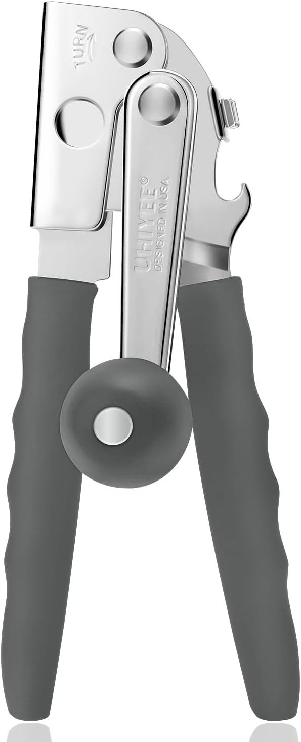 Commercial Can Opener, UHIYEE Hand Crank Can Opener Manual Heavy Duty with Comfortable Extra-long Handles, Oversized Knob, Large Handheld Can Open Easy for Big Cans, Black