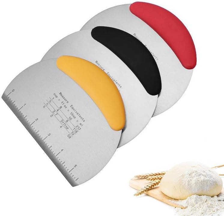 Multipurpose Pro Heavy Duty Stainless Steel Dough Pastry Scraper Cutter Chopper Pizza Cutter with Measuring Scale and Ergonomic Rubber Non-Slip Grip (Black, 1 PCS)