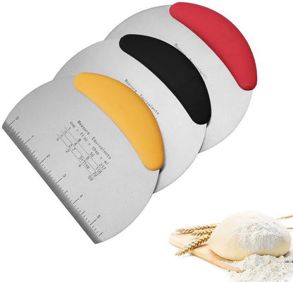 Multipurpose Pro Heavy Duty Stainless Steel Dough Pastry Scraper Cutter Chopper Pizza Cutter with Measuring Scale and Ergonomic Rubber Non-Slip Grip (Black, 1 PCS)