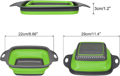 Collapsible Silicone Colander Strainer - Round - Green and Gray