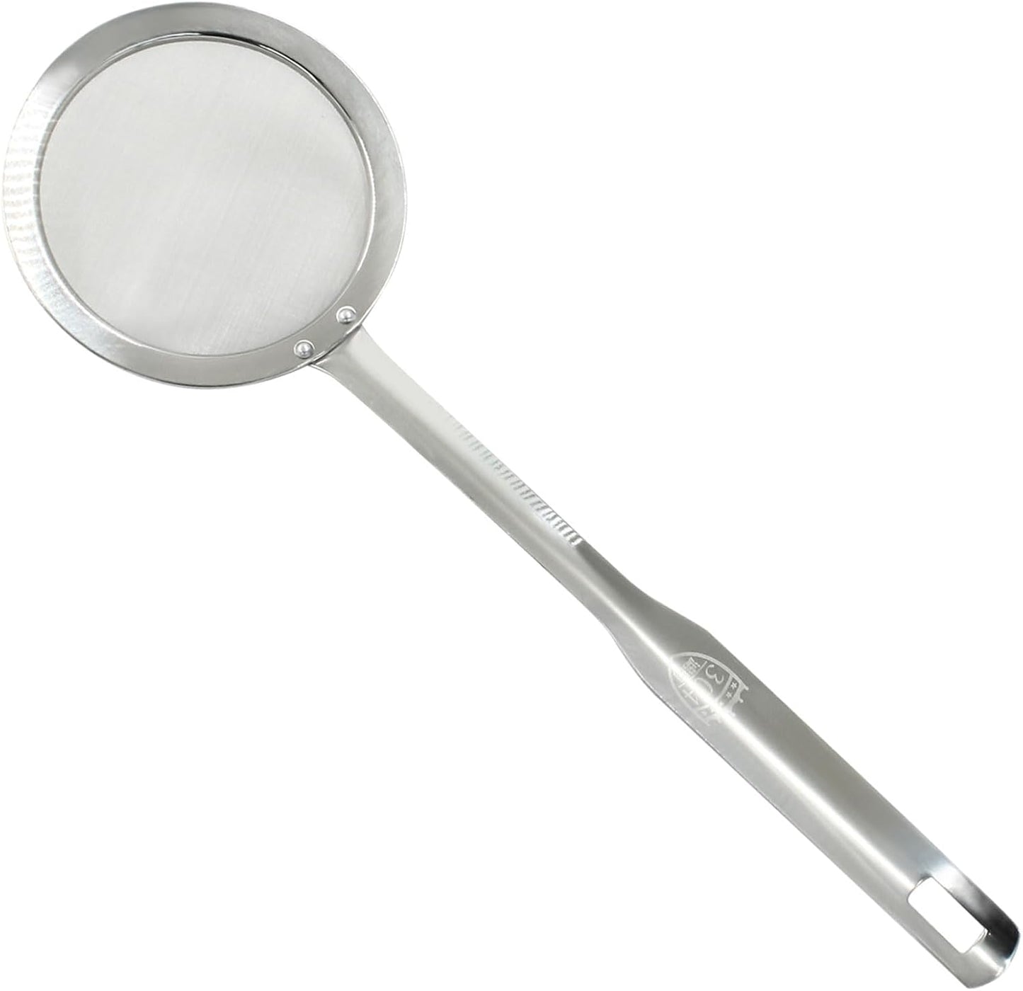 Stainless Steel Fat Skimmer Spoon 14 inch Ladle Cooking Strainer Spoon Fine Mesh Stainless Steel Colander with Handle for Kitchen Cooking (DIA 4.53", Shallow Net Design)