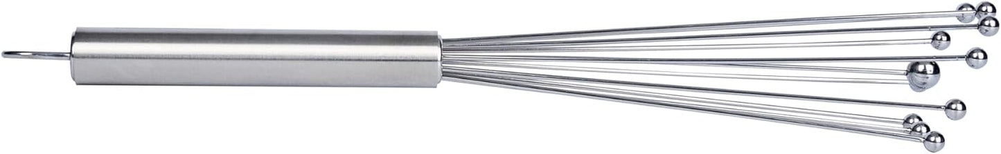 Restaurantware 10.5 in Stainless Steel Ball Whisk - German Standard Egg Beater with Ergonomic Handle, Dishwasher Safe - Manual Mixer Cooking Whisk for Baking, Stirring, Sauces, Beating