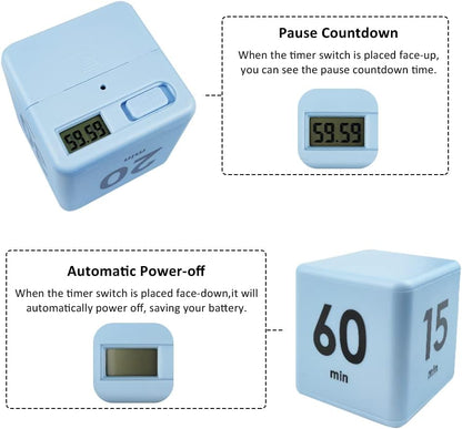 Feilifan Cube Timer, Productivity Cube Rotating Timer for Kitchen Studying Workout Classroom Kids ADHD 1-3-5-10 Minute Preset, White