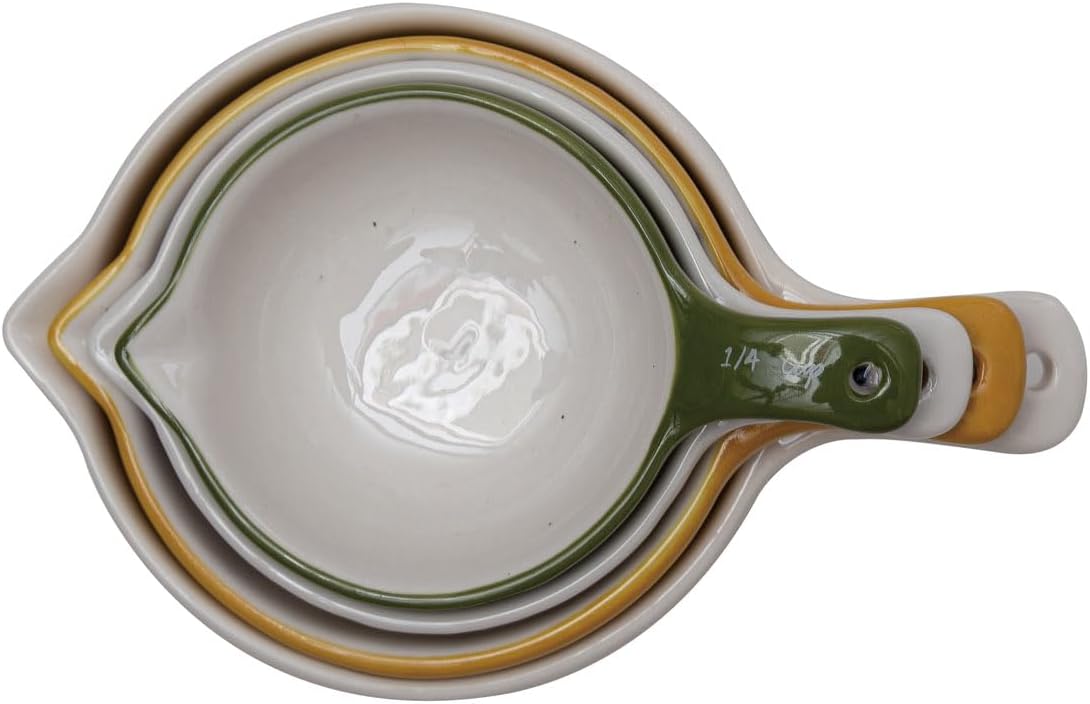 Creative Co-Op Hand-Painted Stoneware Measuring Cups, Multicolor