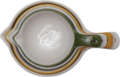 Creative Co-Op Hand-Painted Stoneware Measuring Cups, Multicolor