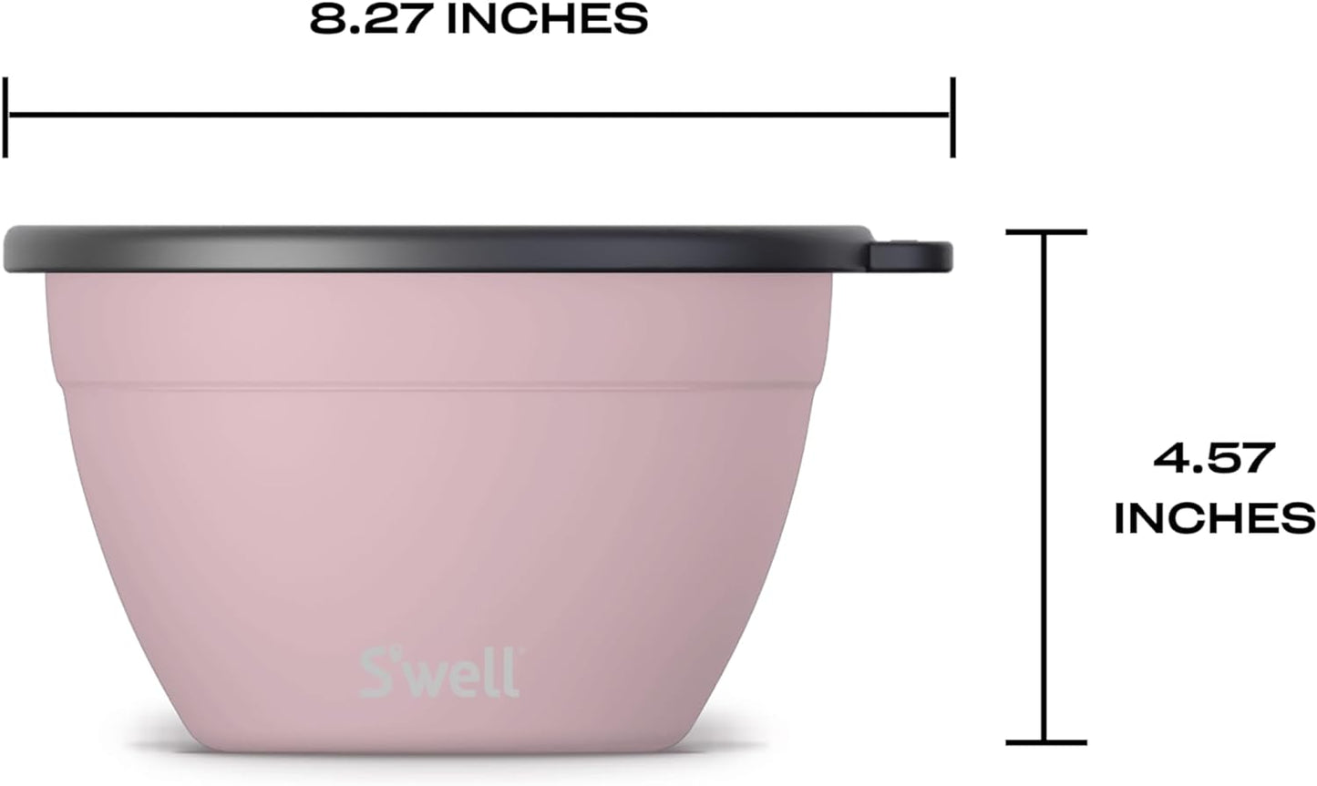 S’well Stainless Steel 64oz Salad Bowl Kit, Teakwood Finish, Includes 2oz Condiment Container and Removable Tray, Leak-Proof and Easy to Clean, Dishwasher Safe