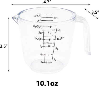 Plastic 1 ½ Cup Measuring Cup Stackable Liquid Measuring Cup with ML and Cups Measures