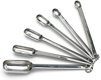 RSVP International Endurance Stainless Steel Spice Measuring Spoons, Set of 6 | 1/8 tsp to 1 Tbsp Measurements | Nest for Easy Storage | Dishwasher Safe | Dry or Liquid | Baking or Cooking