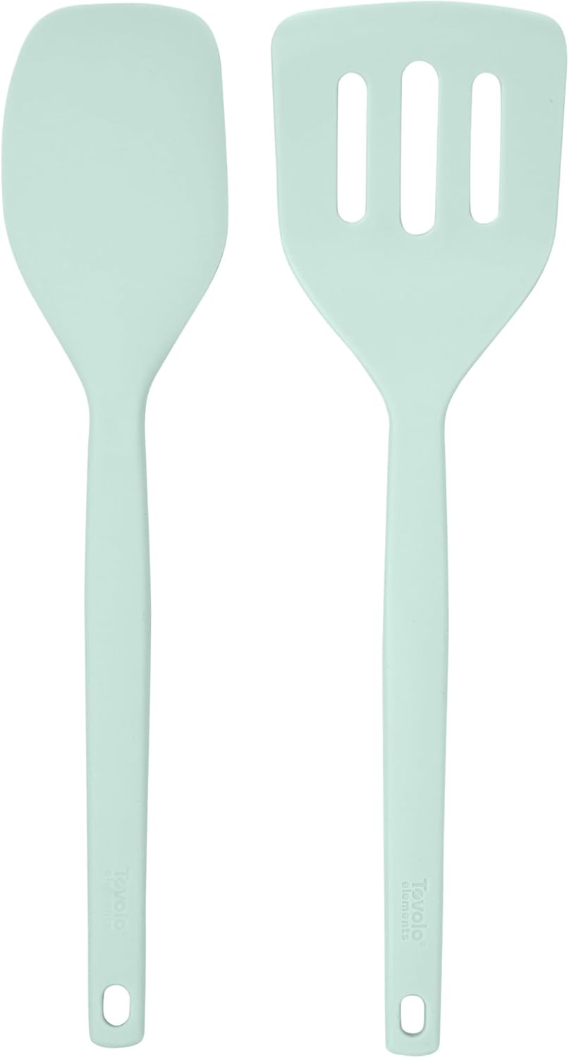 Tovolo Elements Silicone Spatula Turner Set Kitchen Utensils Heat Resistant 600F Easy Clean Dishwasher Safe Nonstick Spatula Turner Bundle Cookware for Cooking Baking Mixing Tools, Thyme Green