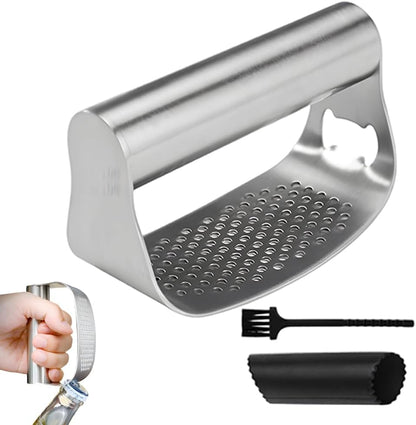 Garlic Press Rocker,Stainless Steel Garlic Presser,Crusher and Chopper,Kitchen Garlic Mincer Tool with Peeler & Cleaning Brush,For Extract Garlic Paste (1PC)