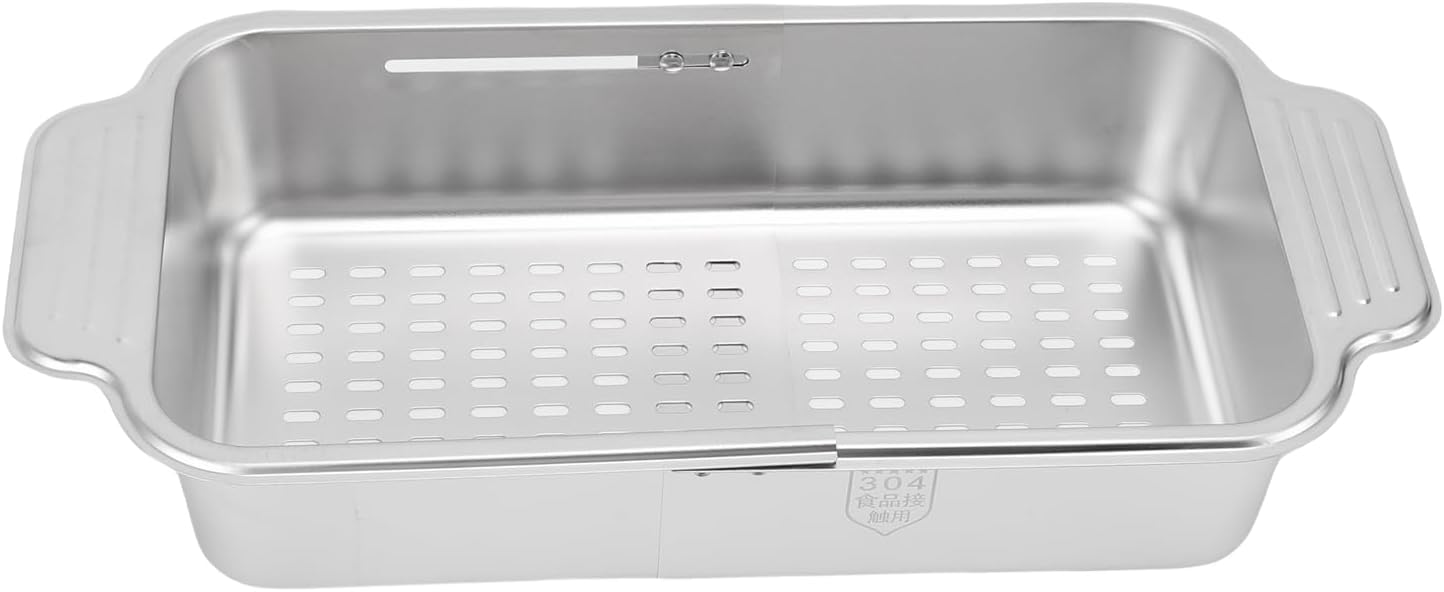 AYNEFY Extendable Over The Sink Basket Expandable Stainless Steel Colander 304 Food Grade Strainer for Washing Vegetables Fruits Pasta Dishes with Rubber Grip Handles (S)