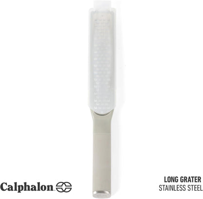 Calphalon Edge Stainless Steel Handheld Grater Lemon Zester W/Cover & Rubber Handle - Navy Blue