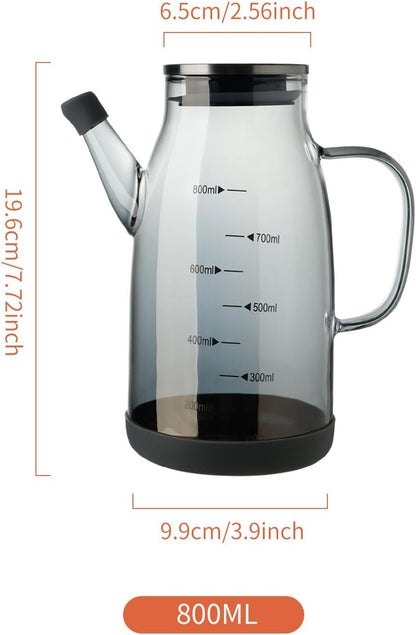 Large Glass Oil Dispenser Bottle for Kitchen Cooking Recipiente Para Aceite De Cocina Olive Oil Vinegar Dispenser Cruet Stainless Steel Lid No Drip Liquid Container (Clear, 34oz /1000ml)
