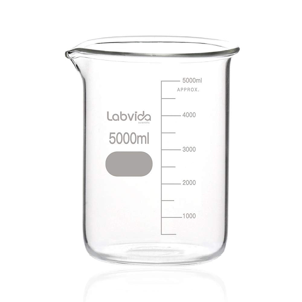 Upgrated 6 Size Low Form Glass Beaker Set, 25ml 50ml 100ml 250ml 500ml 1000ml, 3.3 Boro Glass beakers with Printed Graduation, LVA019