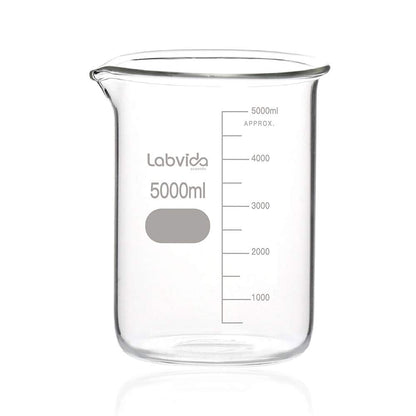 Upgrated 6 Size Low Form Glass Beaker Set, 25ml 50ml 100ml 250ml 500ml 1000ml, 3.3 Boro Glass beakers with Printed Graduation, LVA019
