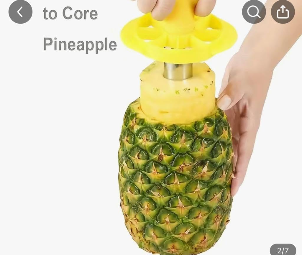 Pineapple Corer Slicer Peeler Stainless Steel for Diced Fruit Rings All in One (Yellow)
