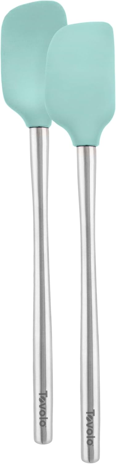 Tovolo Flex Core Silicone Spatula Spoonula Set of 2 for Non Stick Cast Iron Cooking & Baking, Dishwasher Safe Heat Resistant BPA Free Long Stainless Steel Handle Kitchen Utensil, Charcoal Gray