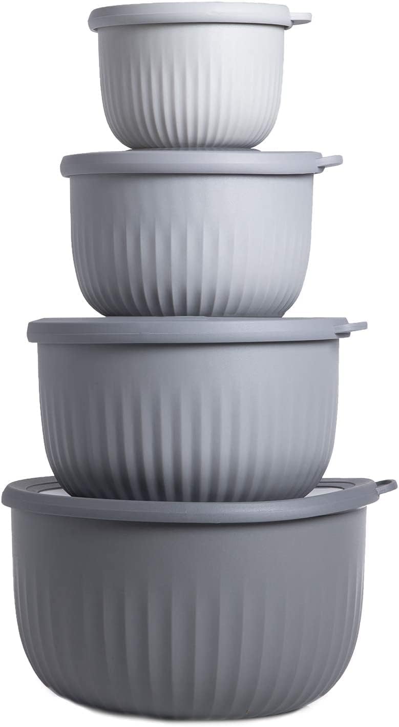 COOK WITH COLOR Prep Bowls with Lids- Wide and Deep Nesting Plastic Small Mixing Bowl Set with Lids, 8 Piece Set - Wide Bowls, Blue