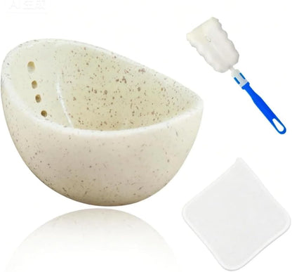 Herbal Peeling Bowl Pottery Herb Stripper Bowl Four-Slot Herb Peeler with Multiple Apertures for Separating Leaves and Stems from Various Plants (White)