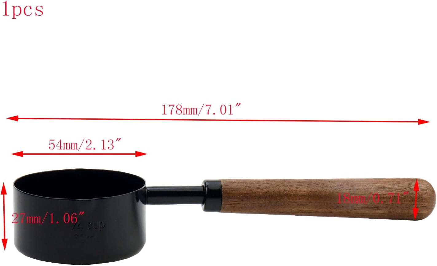 1pcs 1/3 Cup Measuring Cup with Wooden Handle Stainless Steel Measuring Scoop 80ml Measuring Spoon Black 1/3 Measuring Cups for Baking Cooking Wet and Dry Ingredients (80ml)