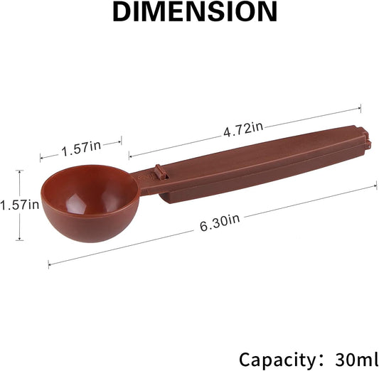 Coffee Scoops with Bag Clip,Coffee Scoops For Ground Coffee 2 Tbsp (30ml) Long Handle Tablespoon Measuring Spoons Multifunctional Plastic Scoops For Measuring Coffee,Drinks (4 Pack,Brown)