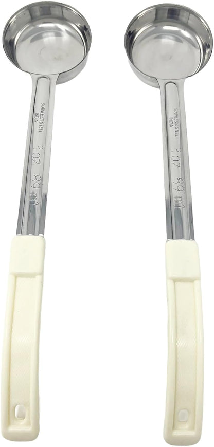 Generic 2 Pack - 3 oz. Slotted Portion Control Scoops, Spoodles - Beige Handle Perforated Food Serving Spoon, Single Knife, Silver, MCP03EP