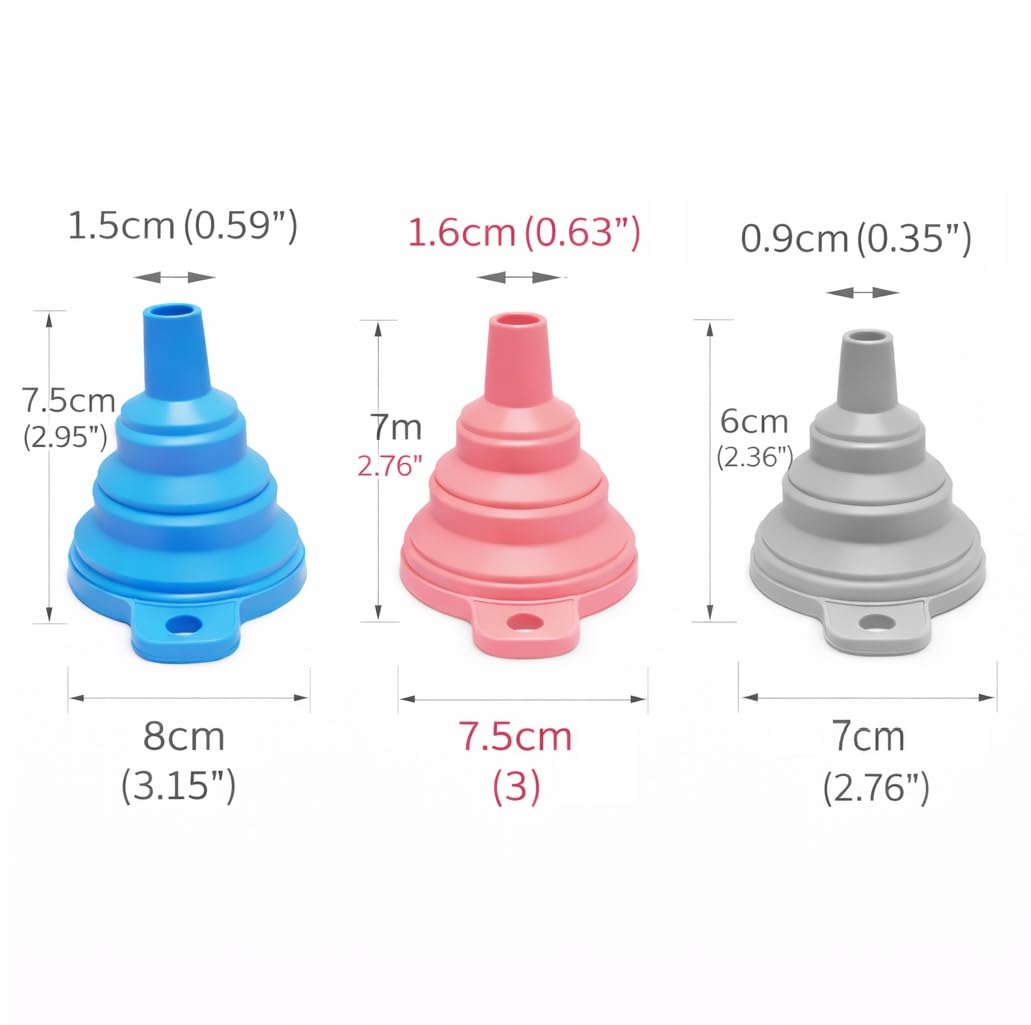 3PCS Kitchen Funnels Set,Stainless Metal Funnel for Filling Bottles - Tiny Small Medium Large for Essential Oils,Spice, Cooking,Powder,Flask，Perfume,Dry Ingredients Powde (Silver)