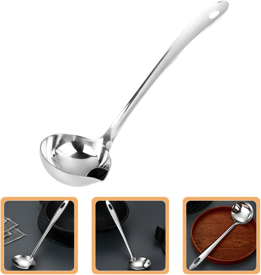 ULTECHNOVO Fat Separator Ladle 10.43 Inch Stainless Steel – Oil Skimming Pour Spout Ergonomic Handle Dishwasher Safe – for Cooking Soup Gravy Sauce Serving for Home Kitchen Professional Chefs
