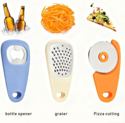 6-Piece Kitchen Gadget Set, Multi-Function Tools with Grater, Peeler, Pizza Cutter, Herb Stripper, Bottle Opener