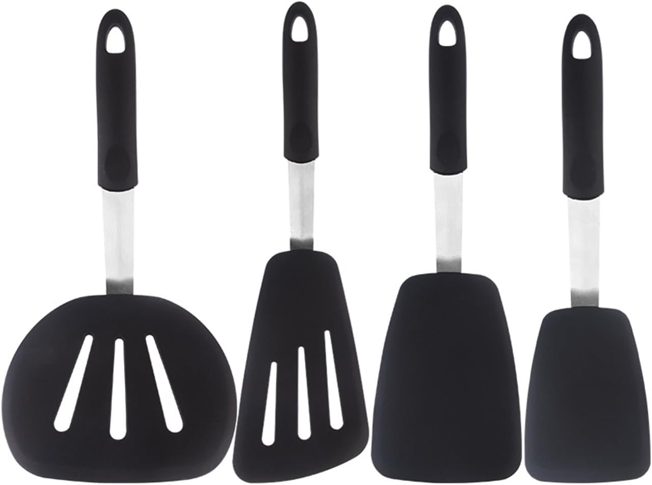 4 Piece Silicone Spatula Set, heat-resistant 446 ° F, kitchen silicone cooking utensils set, BPA Free Rubber,suitable for non stick pans, used for frying eggs, pancakes, fried fish, steak （black）