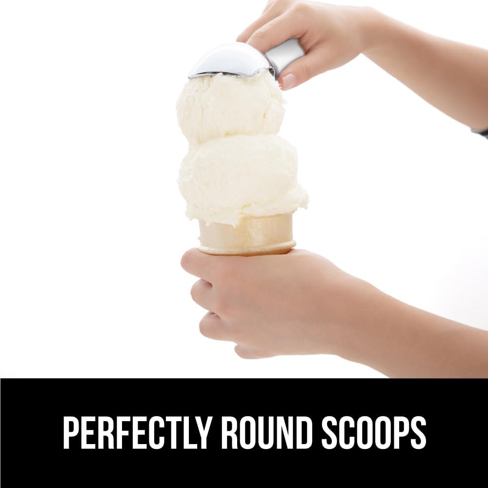 GORILLA GRIP® Heavy Duty Ice Cream Scoop, BPA-Free, Dishwasher Safe, Comfortable Zinc Alloy Handle, Professional Scooper for Hard Gelato, Sorbet, Cookie Dough, Melon, Round Cones, Kitchen Tool, Blue