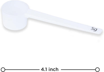 Measure spoons | measuring spoons set of 6 | exact dosing 3 gram scoop, 5 gram scoop, 7,5g, 10g, 15g, 30g | kitchen measuring set for powder and liquids | plastic medicine spoon and cups