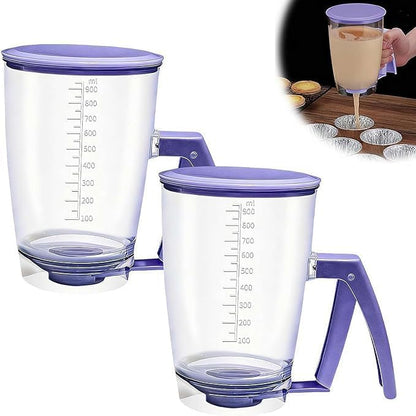 Pancake Batter Dispenser, No-Drip Squeeze Handle for Precision Portion Control, 900ML Capacity with Measurement Markings for Cupcakes, Waffles & Crepes, Dishwasher Safe Baking Tool (2pcs) (Purple1pcs)