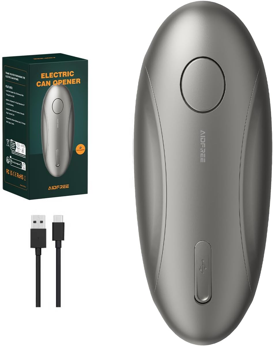 Automatic Electric Can Opener for Seniors for Kitchen:Anyone can Hands Free,One Touch Opener,Durable Blades,Rechargeable, Smooth Edge, Lightweight Small Size, Black (White)
