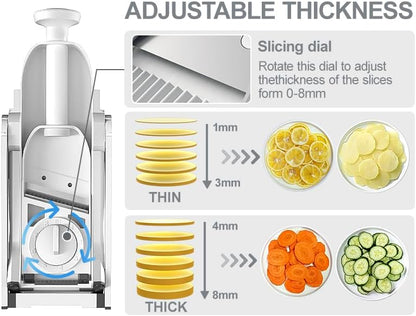 Mandoline Slicer for Kitchen, 6 in 1 Vegetable slicer, Potato Slicer with Thickness Adjuster,Faster Kitchen Slicer for Meal Prep (just Slice, With Peeler/Cleaning Brush, Mandolin)