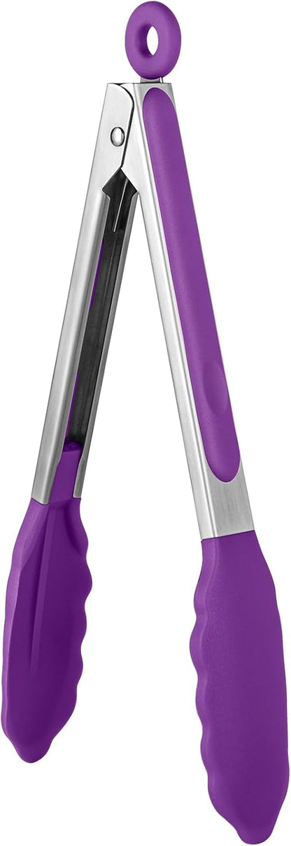600ºF Heat Resistant Kitchen Tongs: U-Taste 9 inch Silicone Cooking Tong with Firm Sealed Non Stick Rubber Tips & Silicon Coated 18/8 Stainless Steel Handle & Smooth Locking for Serving Salad (Black)